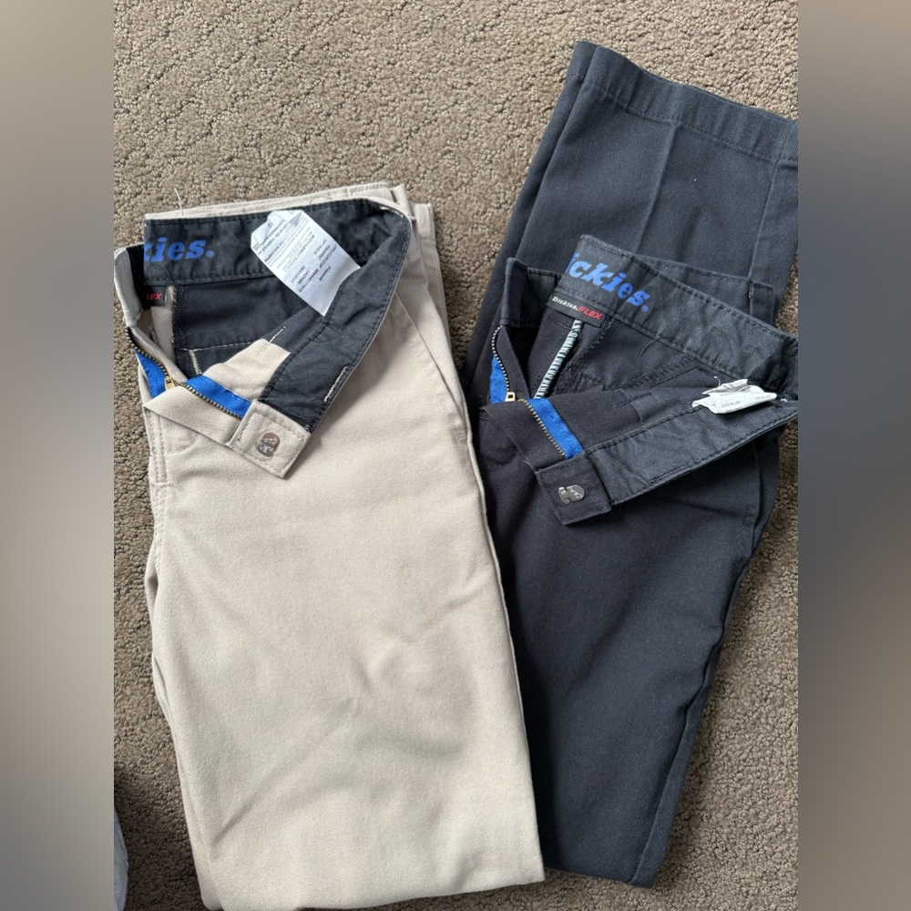 2 pair of Boys kids Dickies flex fit Pants size 12 slim taper black tan straight